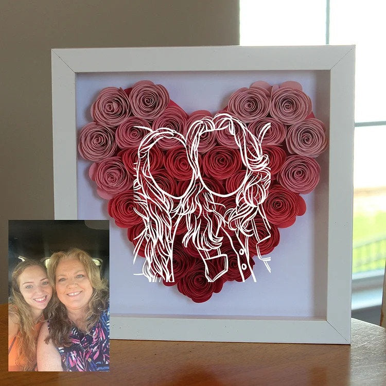 Custom Heart Line Art Flower Shadow Box, The best gift for family, Boyfriend Mother Father Day