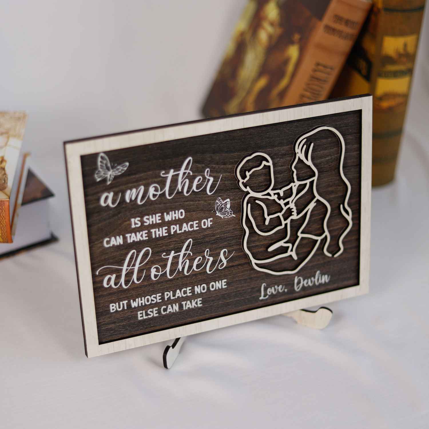 Personalized Mothers Day Wood Sign, Mom Desk Decor, Mom Wooden Stand,Mom Plaque