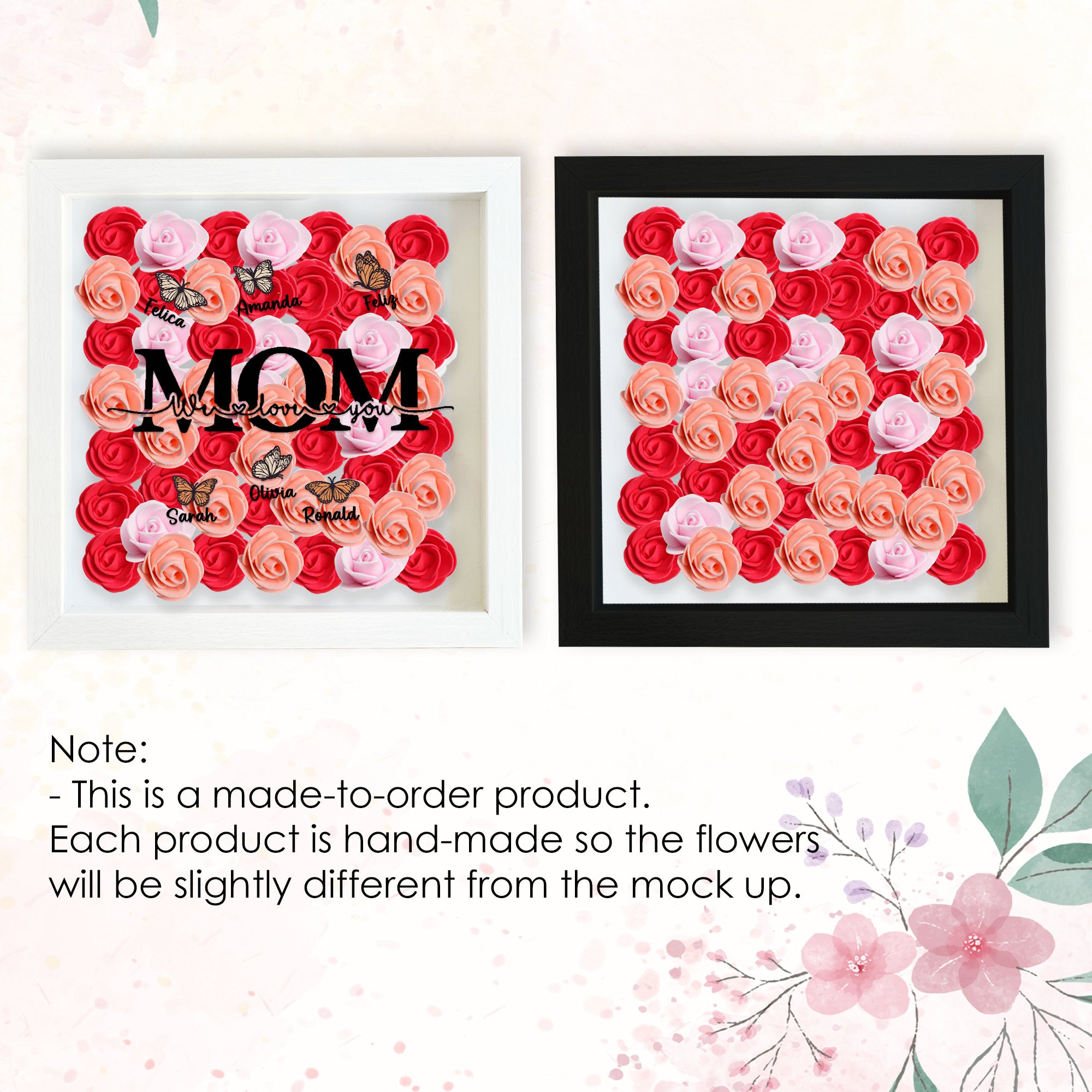 Custom Mom We Love You Rose Shadow Box With Butterfly Kids Names, Gifts For Mother's Day