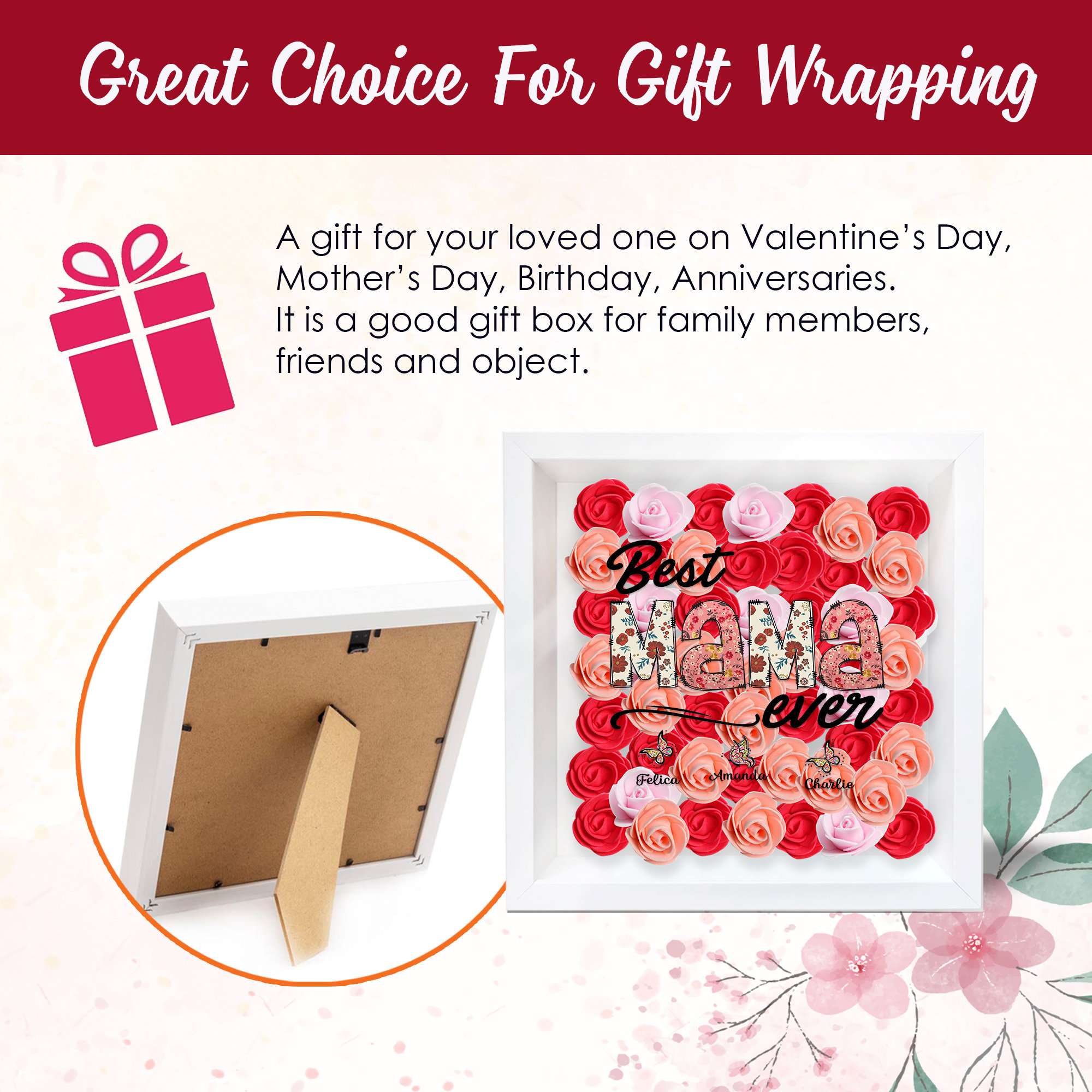 Custom Best Nana Ever Monogram Rose Shadow Box, Meaningful Gifts For Mother's Day