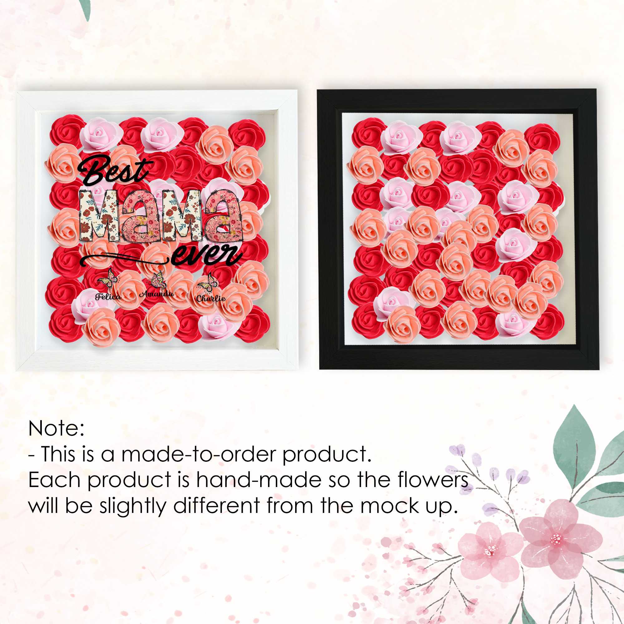 Custom Best Nana Ever Monogram Rose Shadow Box, Meaningful Gifts For Mother's Day