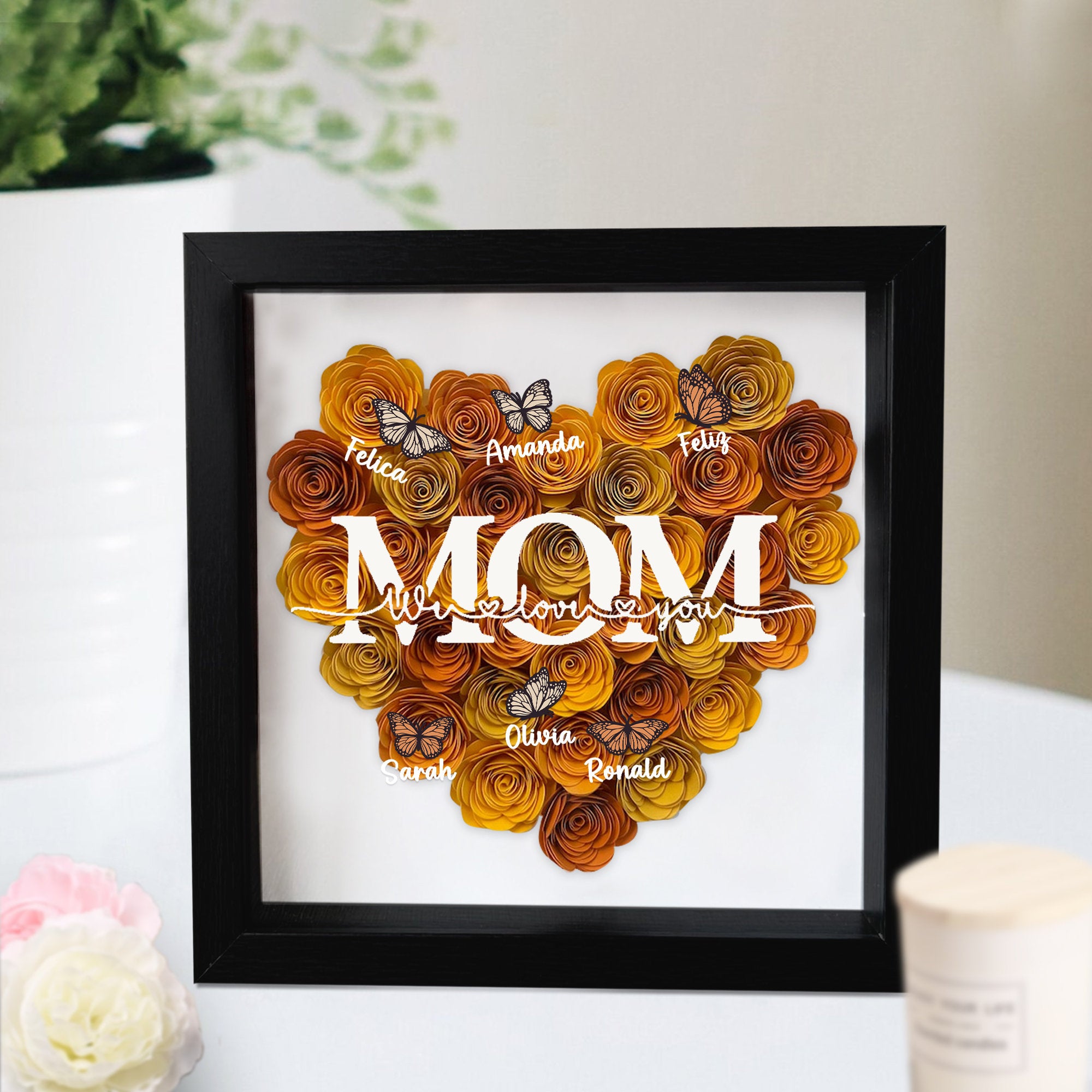 Custom Mom We Love You Rose Shadow Box With Butterfly Kids Names, Gifts For Mother's Day