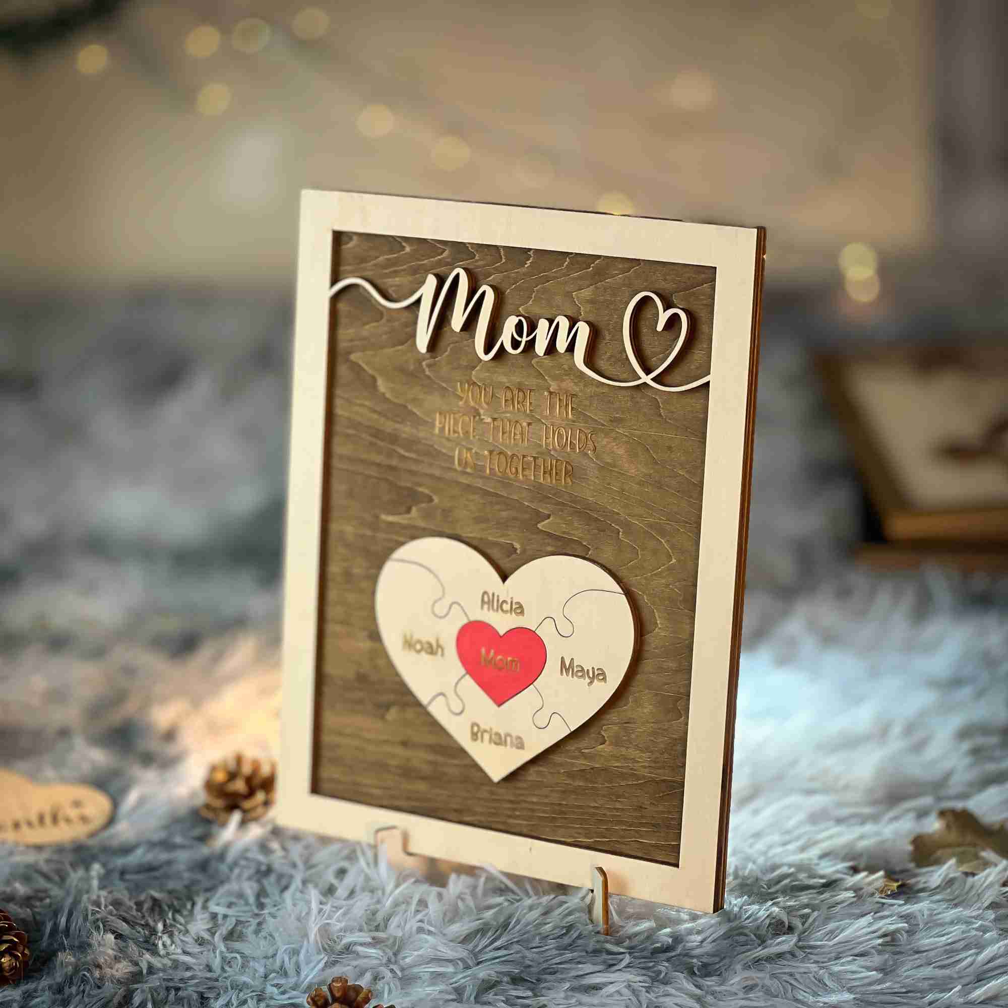 Custom Mothers Day Puzzle, Personalized Mom You Are The Piece That Holds Us Together Puzzle Sign
