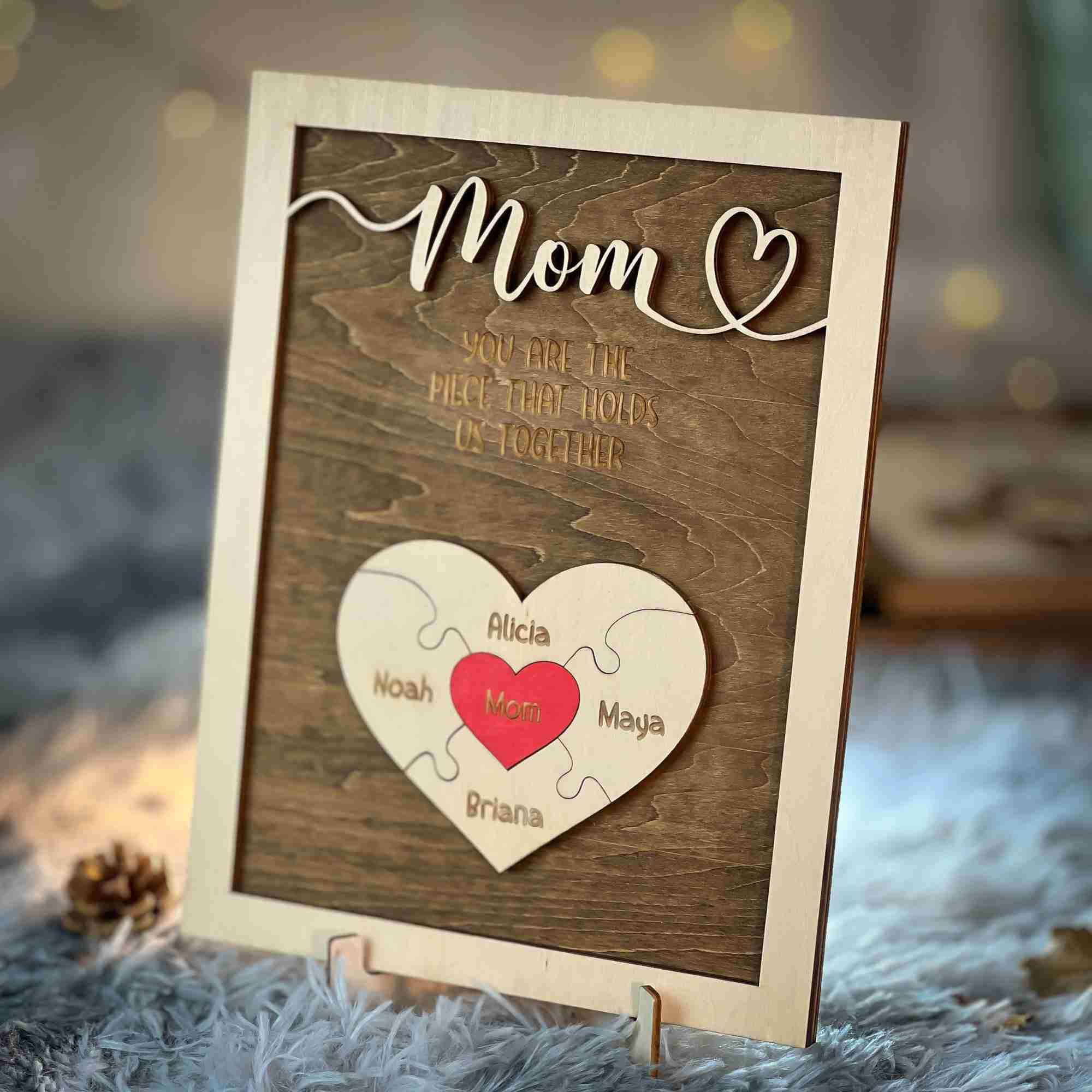 Custom Mothers Day Puzzle, Personalized Mom You Are The Piece That Holds Us Together Puzzle Sign