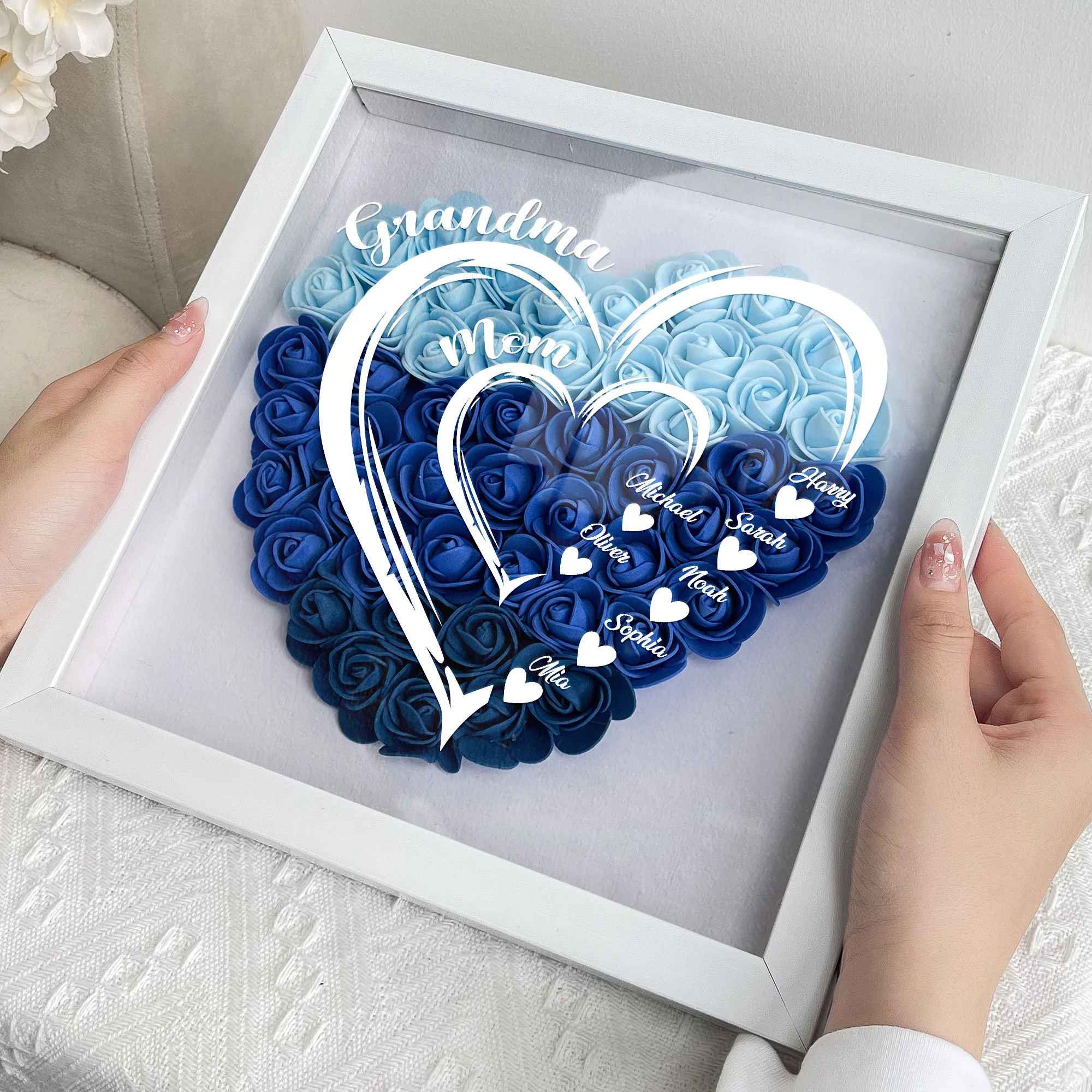 Grandma Hearts Mom Hearts - Personalized Flower Shadow Box