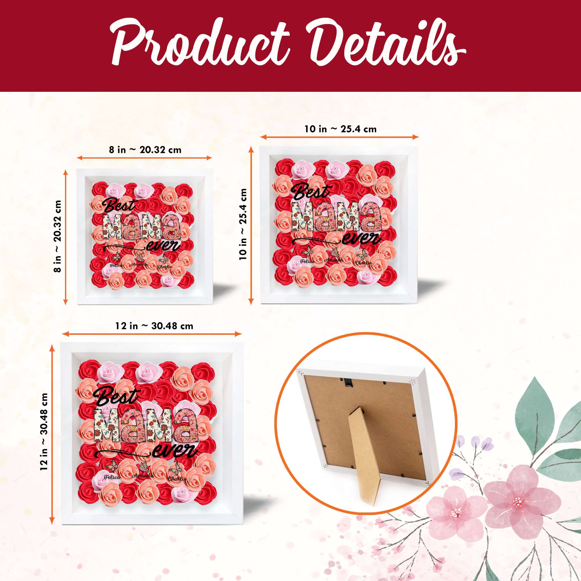 Custom Best Nana Ever Monogram Rose Shadow Box, Meaningful Gifts For Mother's Day