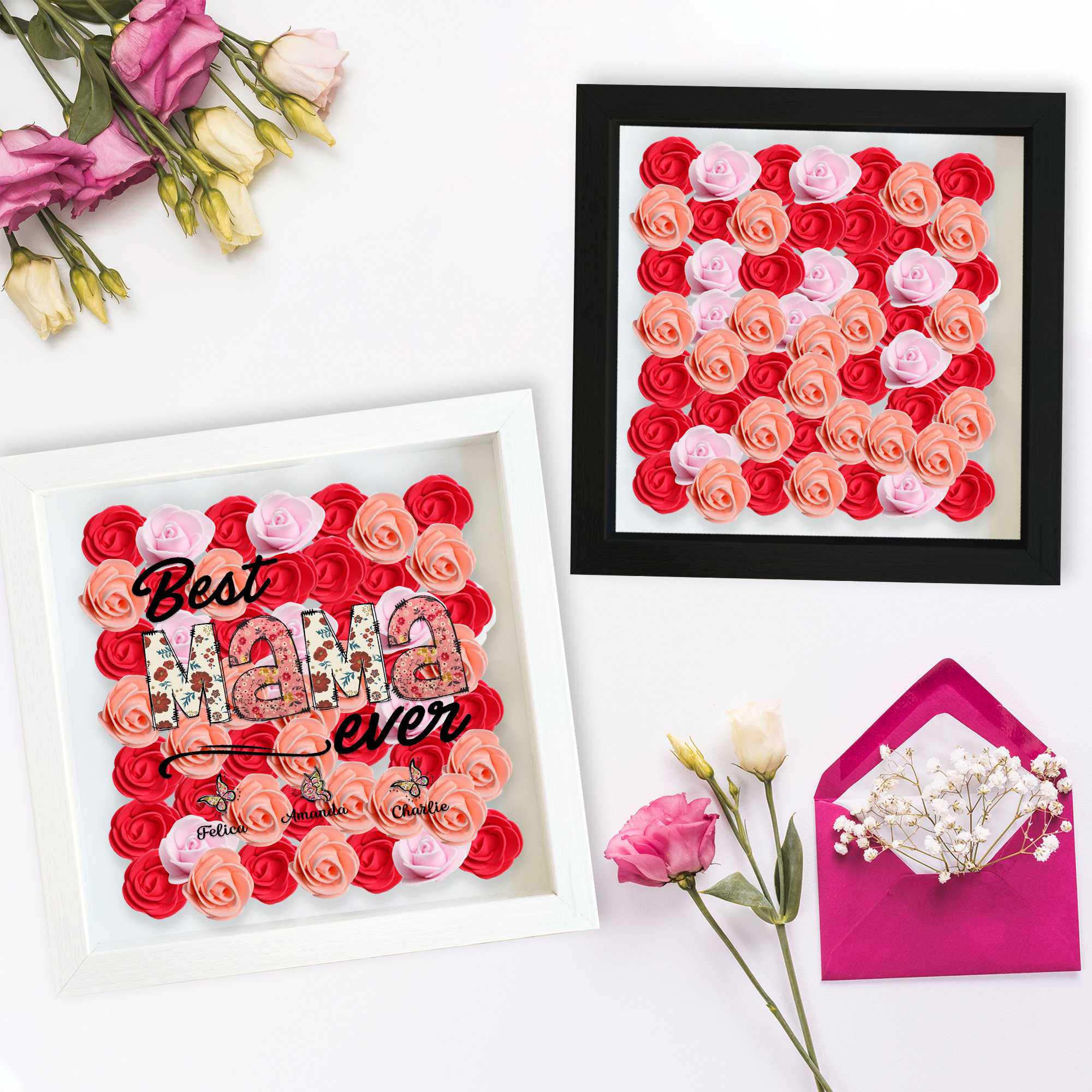 Custom Best Nana Ever Monogram Rose Shadow Box, Meaningful Gifts For Mother's Day