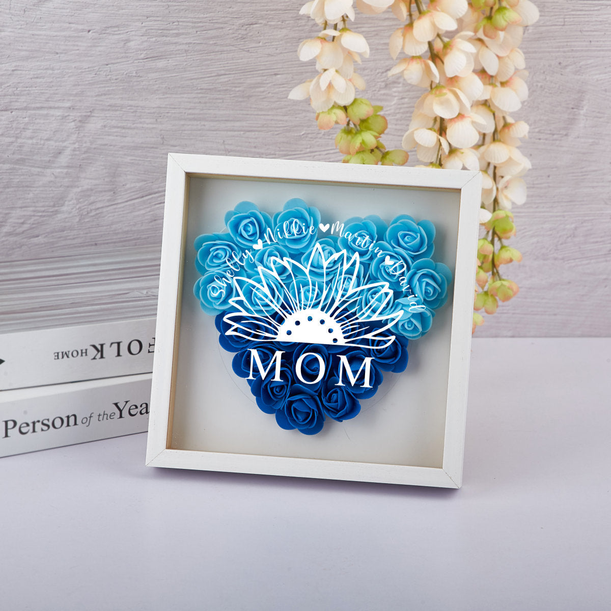 Personalized for Mom Flower Shadow Box, Personalized Mom Flower Shadow Box,Mother's Day Gift