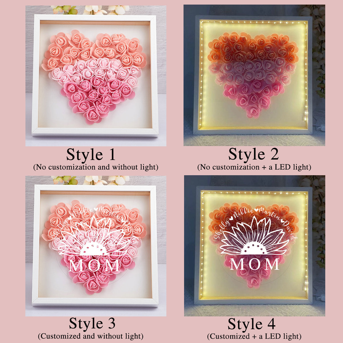 Personalized for Mom Flower Shadow Box, Personalized Mom Flower Shadow Box,Mother's Day Gift