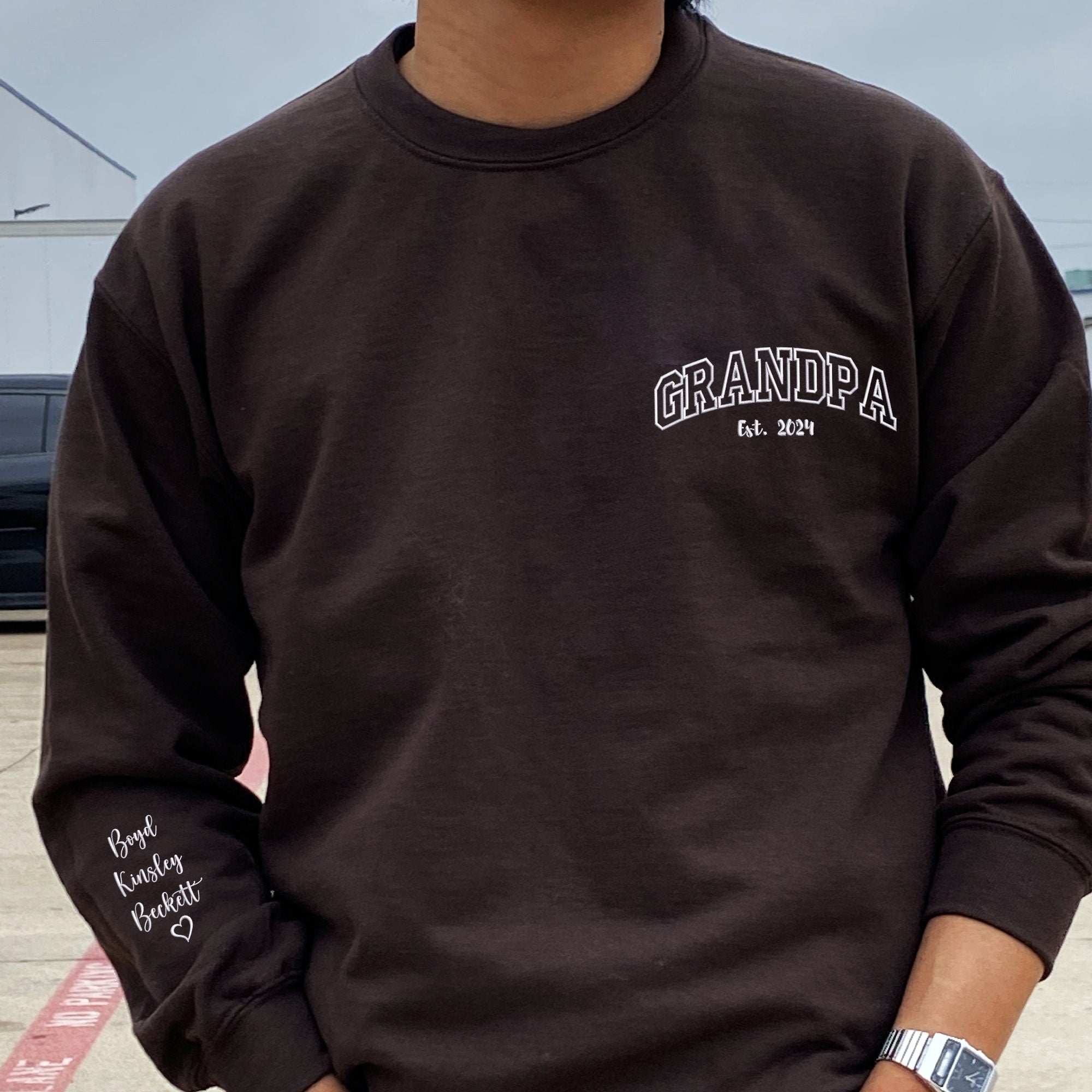 Custom Embroidered Papa Hoodie with Kids Names on Sleeve,Father's Day Gift