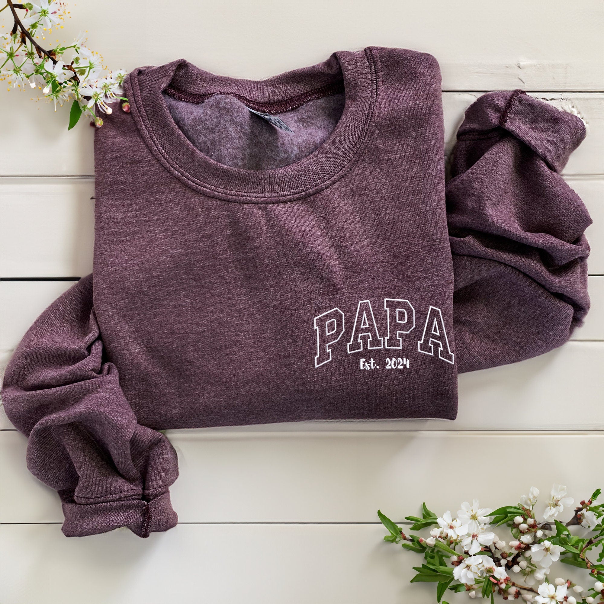 Custom Embroidered Papa Hoodie with Kids Names on Sleeve,Father's Day Gift