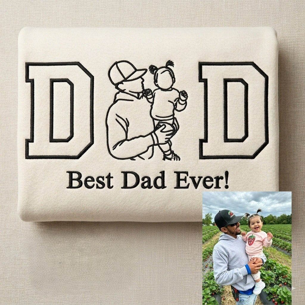 Personalized DAD Outline Sweatshirt – Custom Embroidered Silhouette & Sleeve Text – Father’s Day Gift