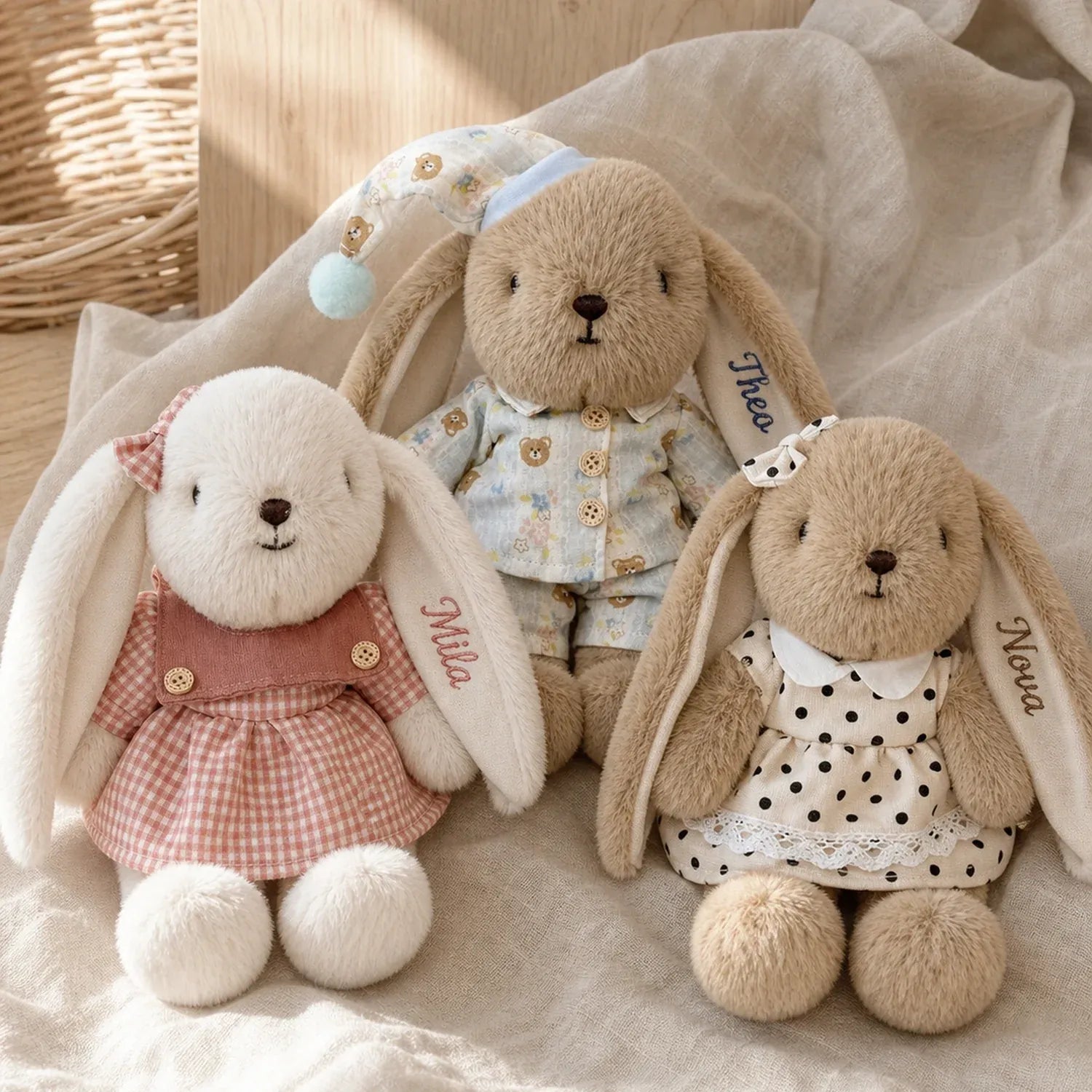 Personalized Bunny Plush, Custom Embroidered Name Stuffed Rabbit, Cute Personalized Gift for Kids & Girls
