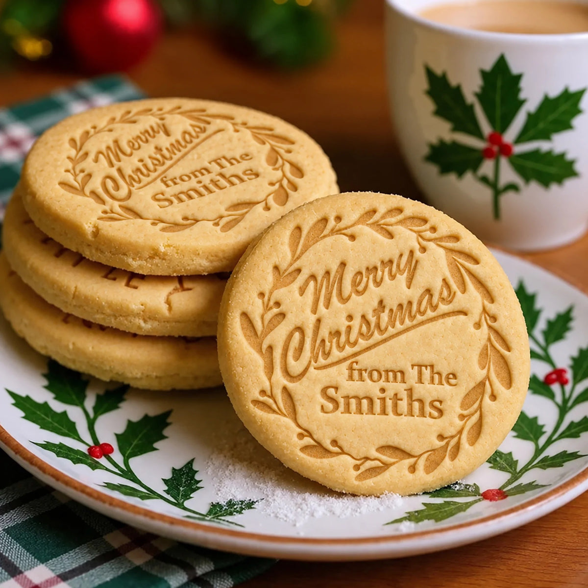 Personalized Family Name Christmas Cookie Stamp — Custom Merry Christmas Baking Stamp