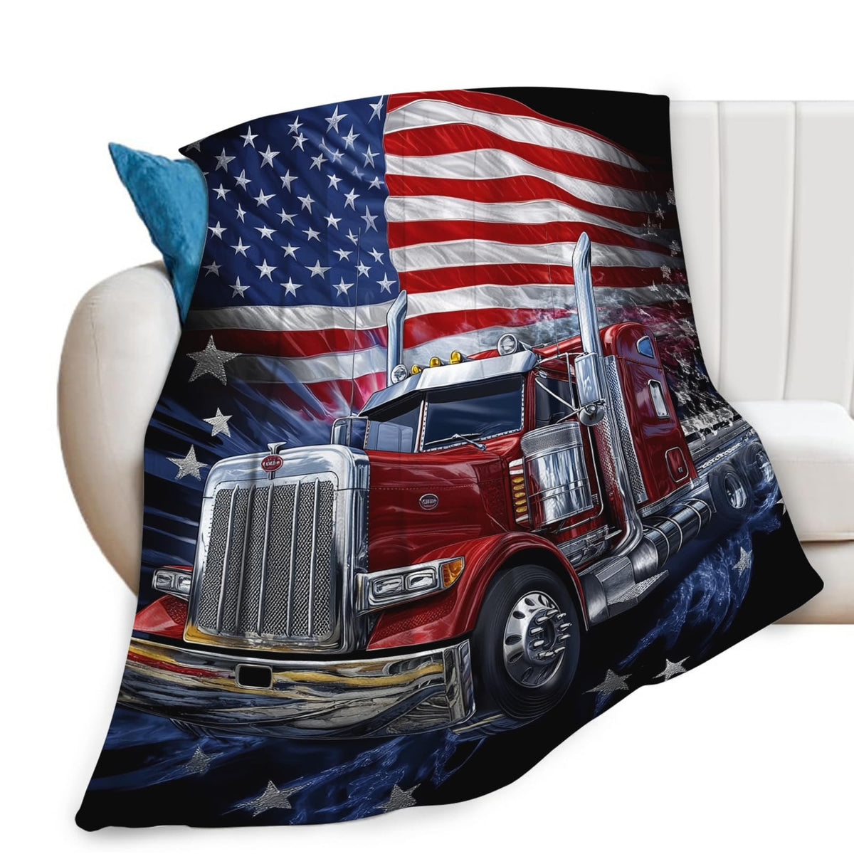 Custom American Flag Truck Blanket – Soft Throw for Men, Cozy Gift for Truck Drivers, Perfect for Birthdays & Christmas