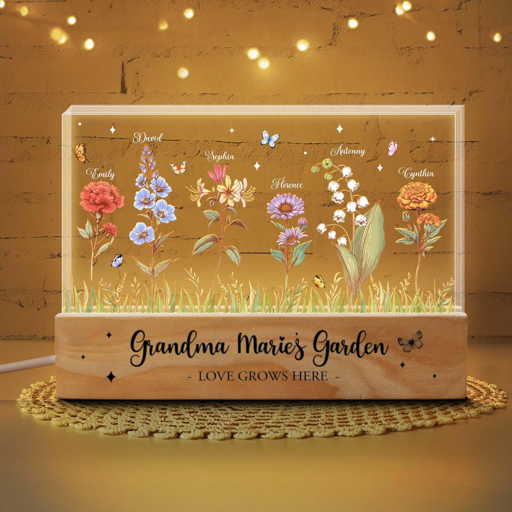 Custom Grandma‘s Garden Birth Month Flowers, Birth Month Flowers Lamp, Gift For Mom, Grandma Gift from Grandkids