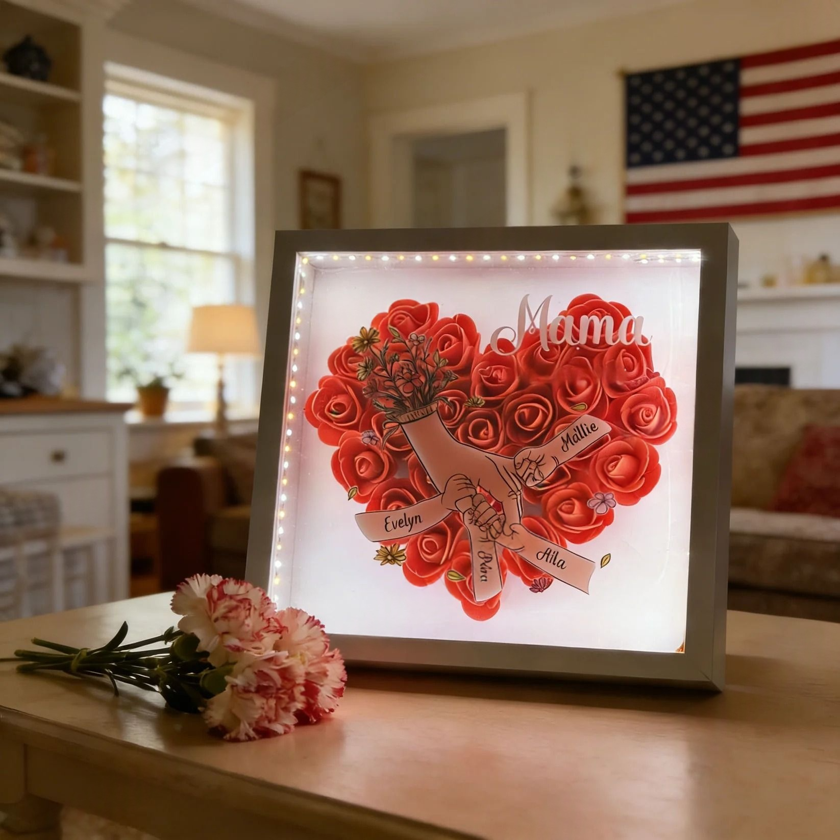 Custom Flower Shadow Mirror LightBox Romantic &Practical Ideal Mother’s Day Gift