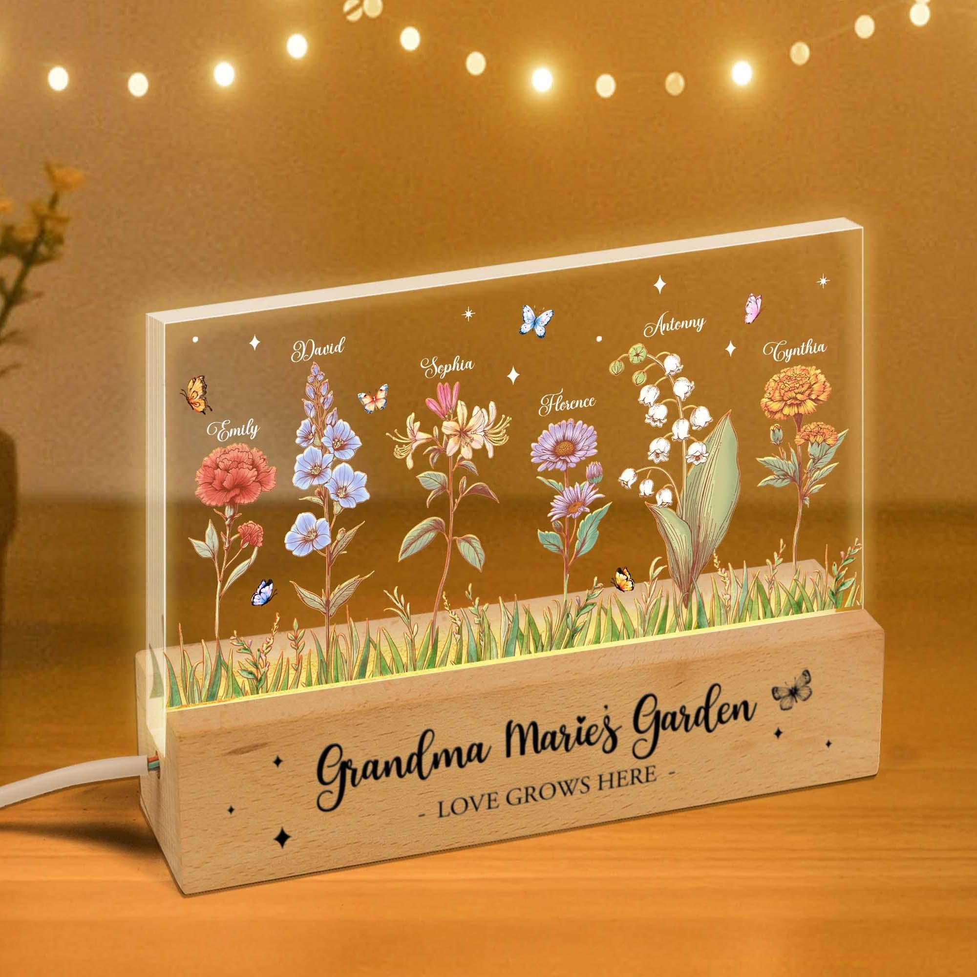 Custom Grandma‘s Garden Birth Month Flowers, Birth Month Flowers Lamp, Gift For Mom, Grandma Gift from Grandkids