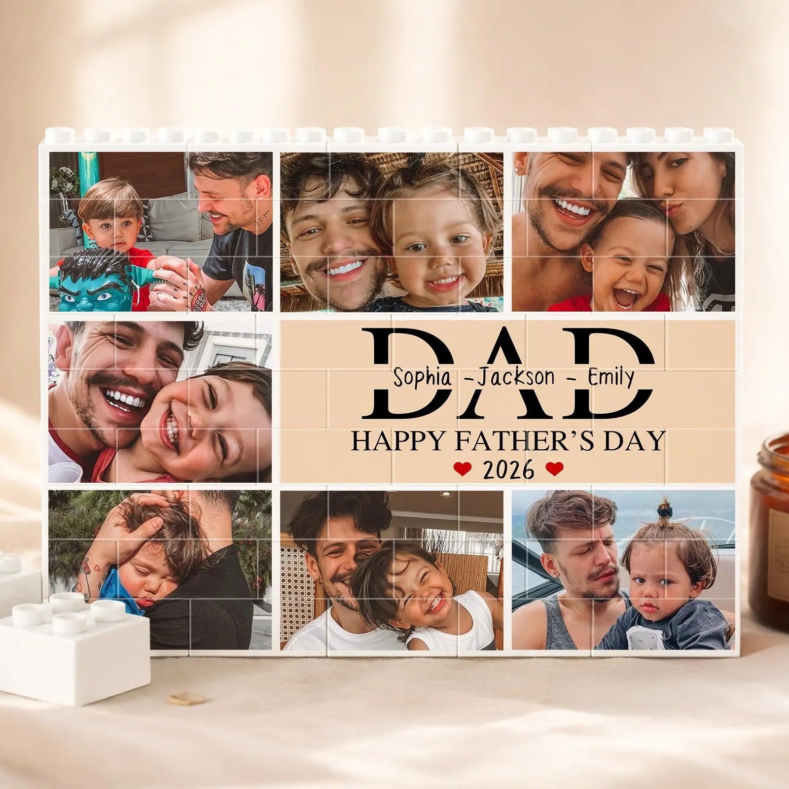 Personalized Dad Building Block Puzzle | Custom Kids Name & Photo Father's Day Keepsake Gift
