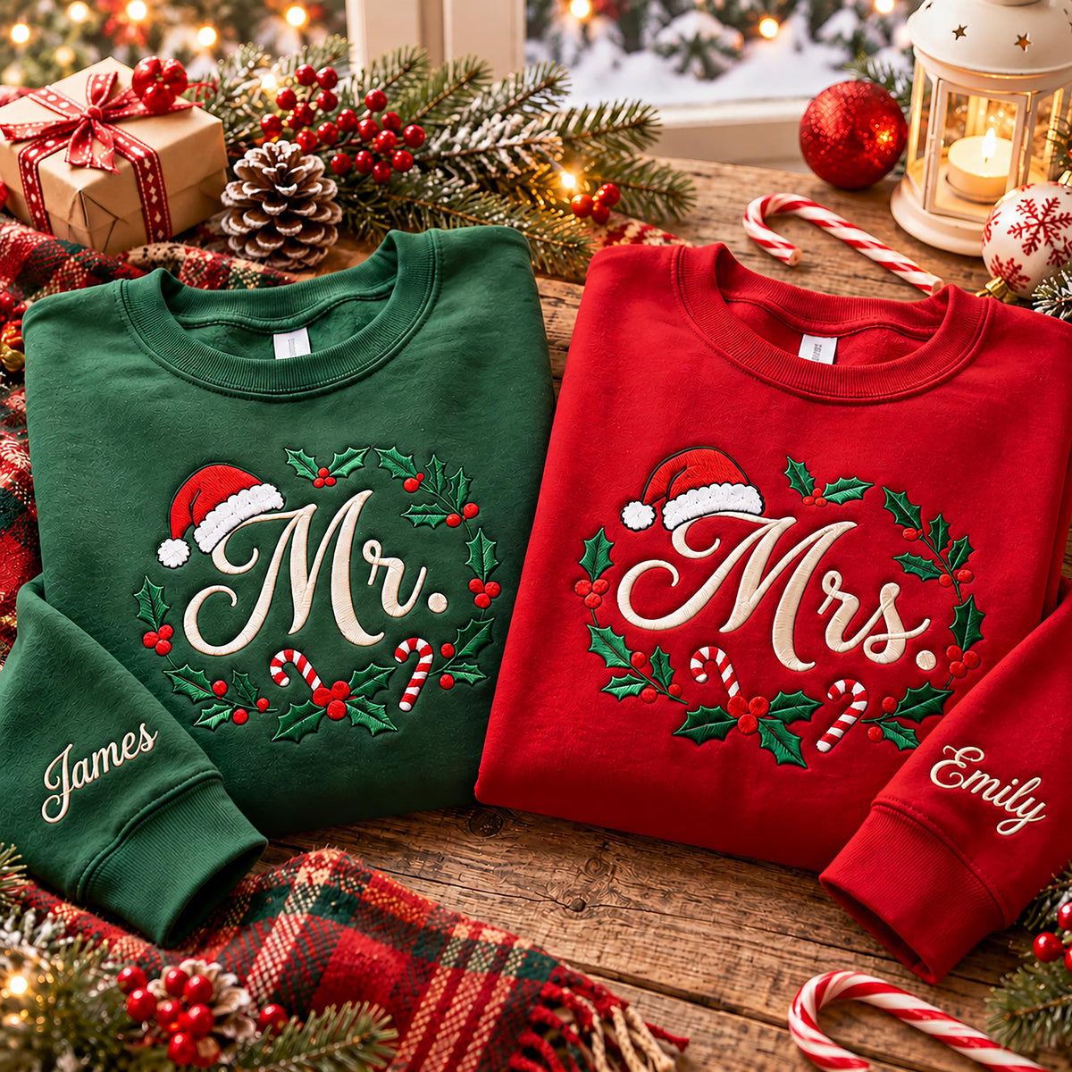 Custom Christmas Sweatshirts – Personalized Text for Couples, Parents & Grandparents, Perfect Holiday Gift for the Whole Family