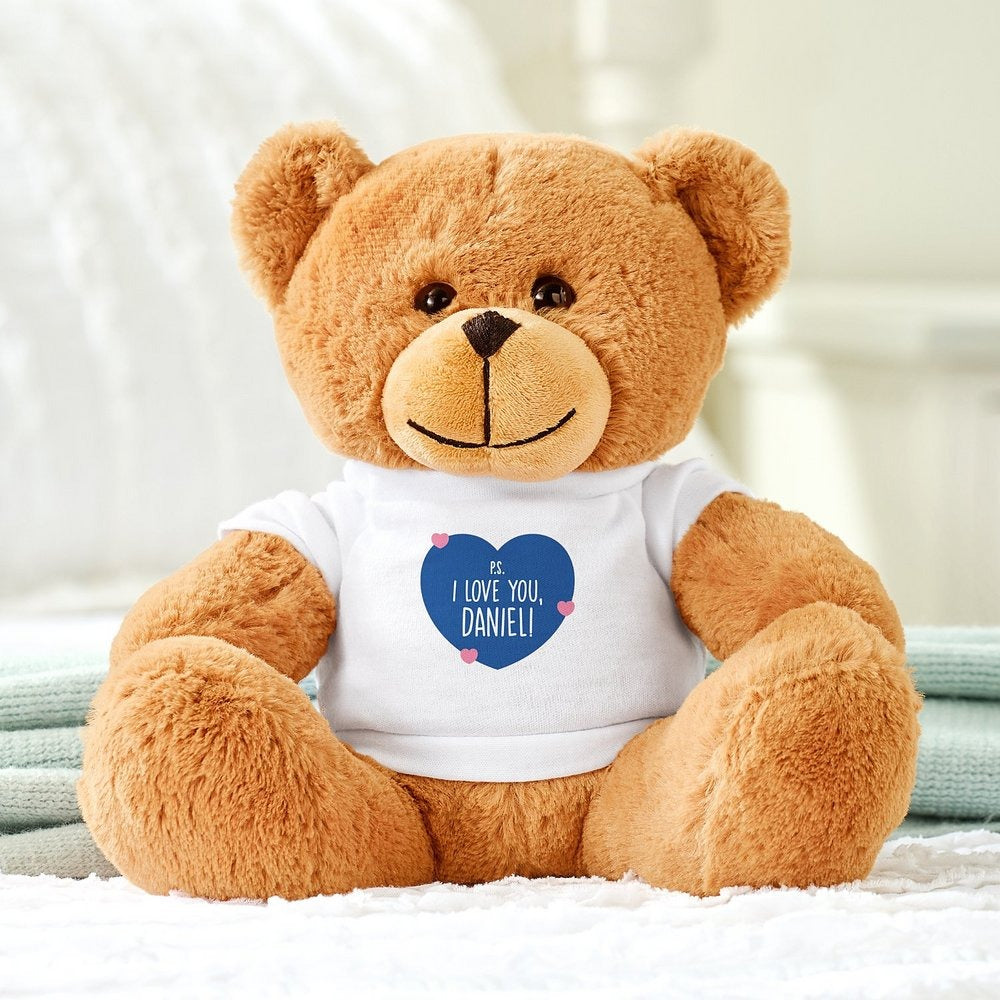 Plush Teddy Bear Gram with Playful Hearts Tee — Cute Stuffed Bear, Sweet Gift for Him & Her