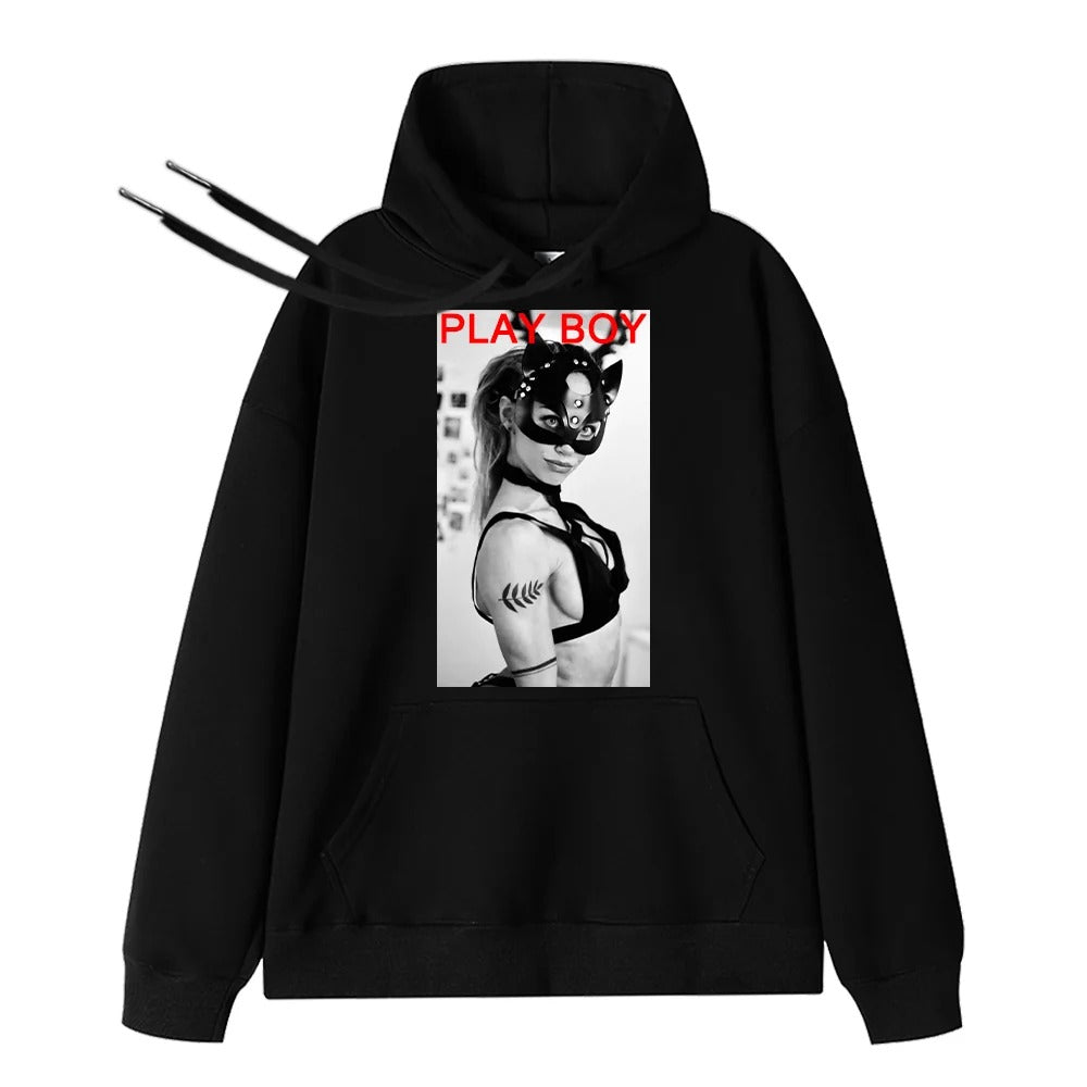 Custom Couple Sexy Photo Hoodie – Printed Playboy Style Sweatshirt, Personalized Gift for Him, Hot Valentine's Day Gift
