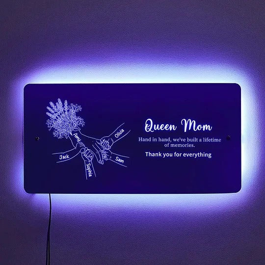 (Lavender) Personalized Mom Holding Hands Mirror Light - Custom Mother‘s Day Gifts for Mom