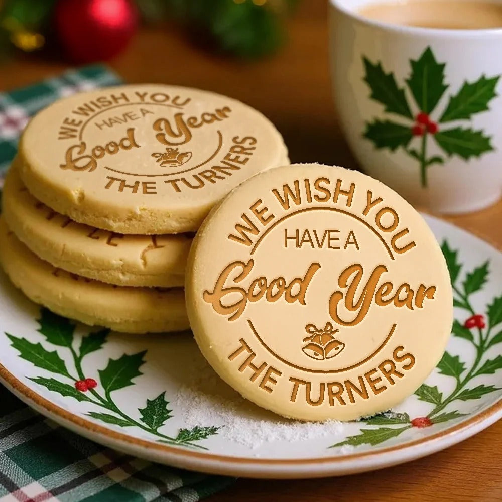 Merry Christmas Cookie Stamp with Family Name — Multiple Holiday Designs, Personalized Baking Gift
