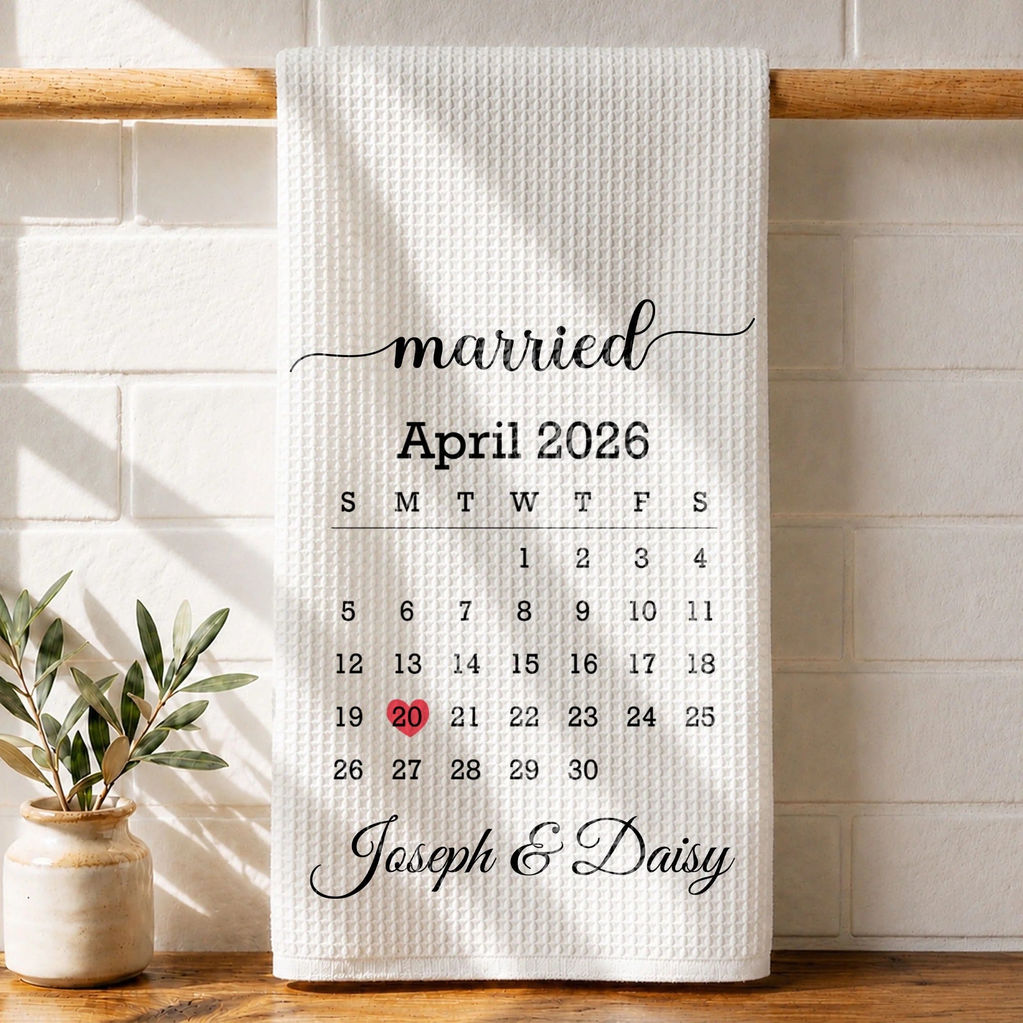 Personalized Married Calendar & Kitchen Towel Set – Custom Names & Date, Perfect Anniversary or Wedding Gift for Couples