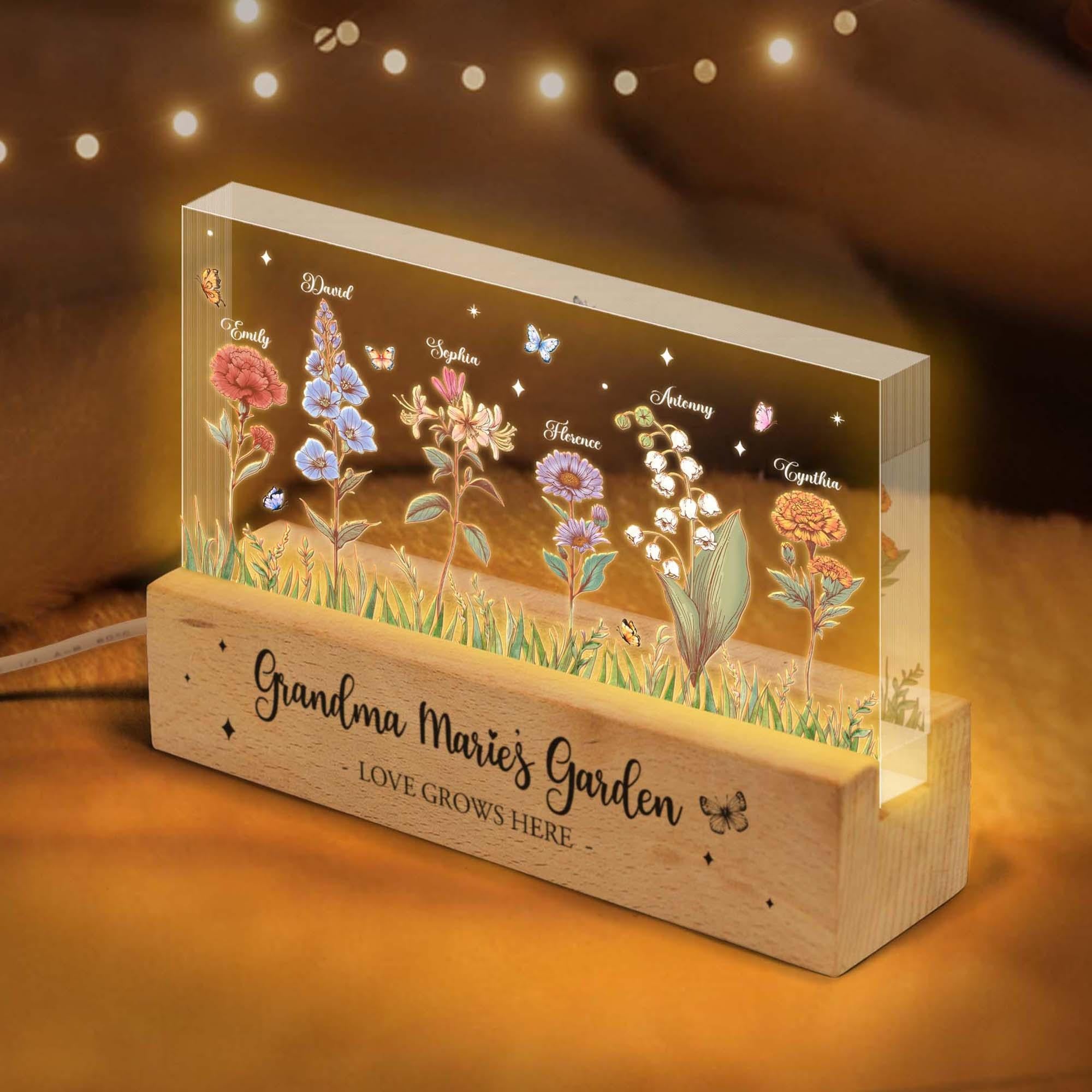 Custom Grandma‘s Garden Birth Month Flowers, Birth Month Flowers Lamp, Gift For Mom, Grandma Gift from Grandkids