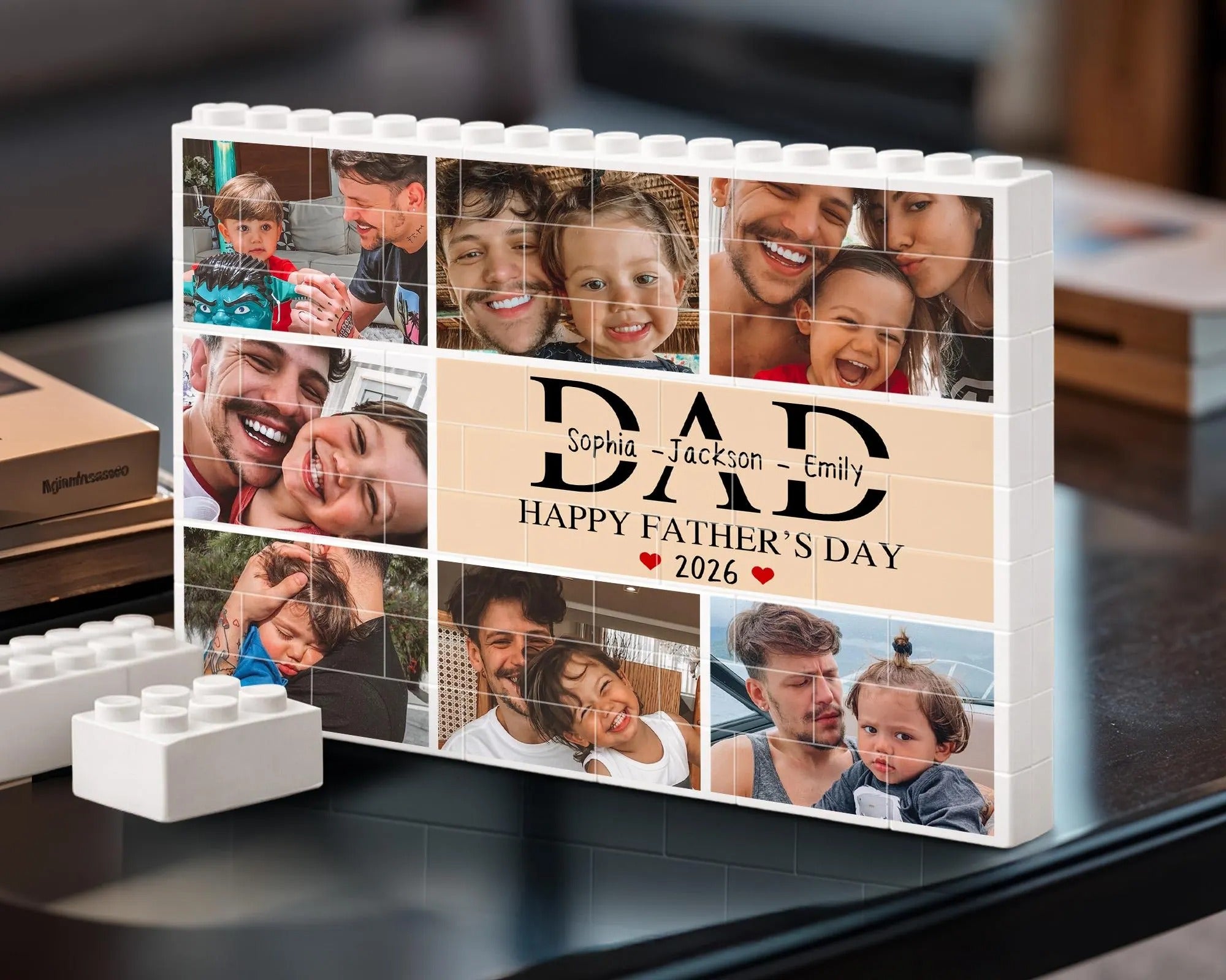Personalized Dad Building Block Puzzle | Custom Kids Name & Photo Father's Day Keepsake Gift
