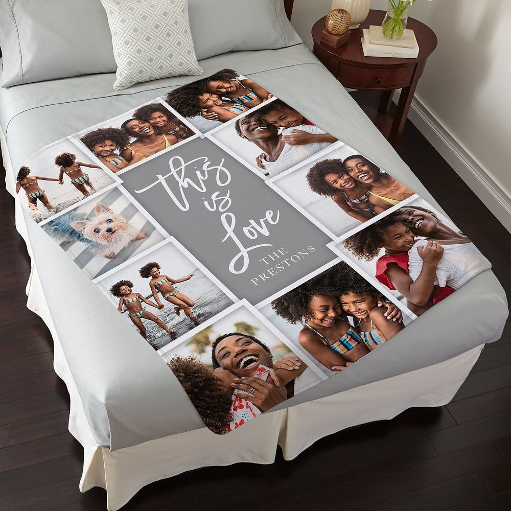 This Is Love Custom Photo Blanket — Personalized Plush Throw, Couple Memory Gift for Him & Her