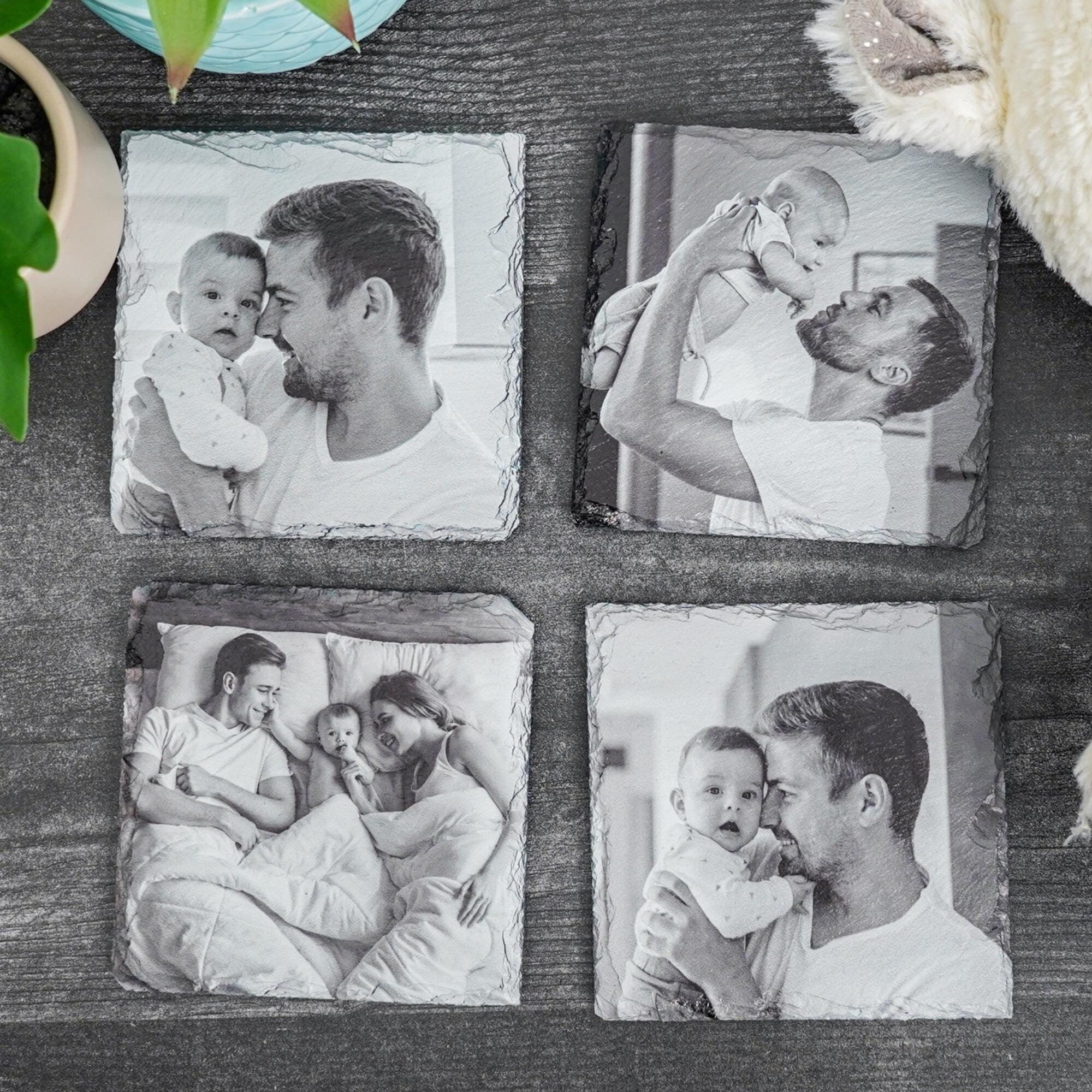 Custom Photo Coaster Set for Dad - Father's Day Gift from Kids