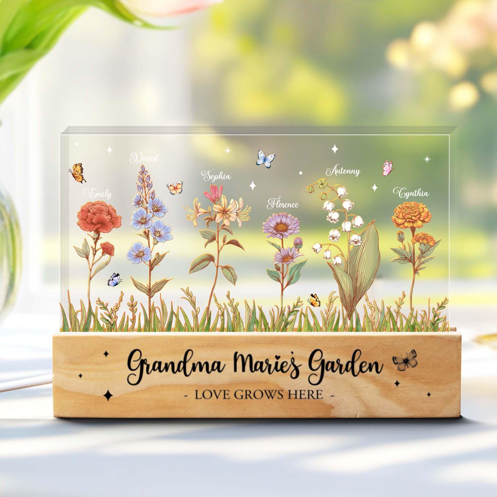 Custom Grandma‘s Garden Birth Month Flowers, Birth Month Flowers Lamp, Gift For Mom, Grandma Gift from Grandkids
