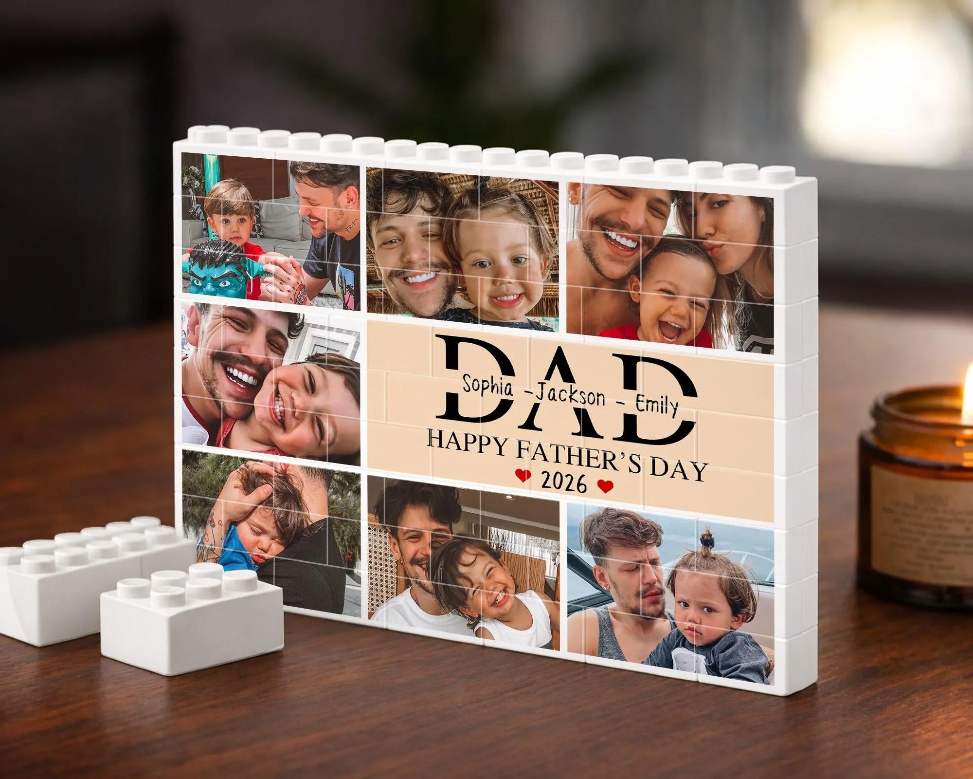 Personalized Dad Building Block Puzzle | Custom Kids Name & Photo Father's Day Keepsake Gift