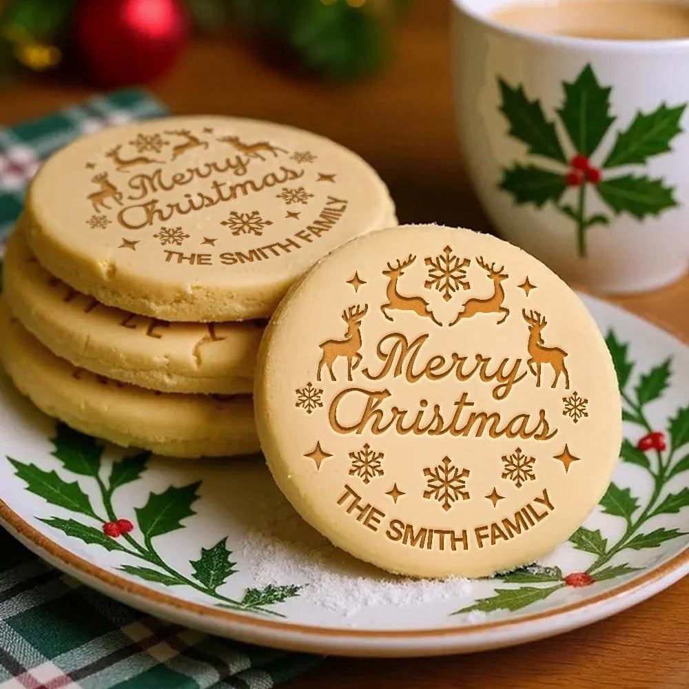 Personalized Merry Christmas Style Cookie Stamp — Custom Family Name Baking Gift
