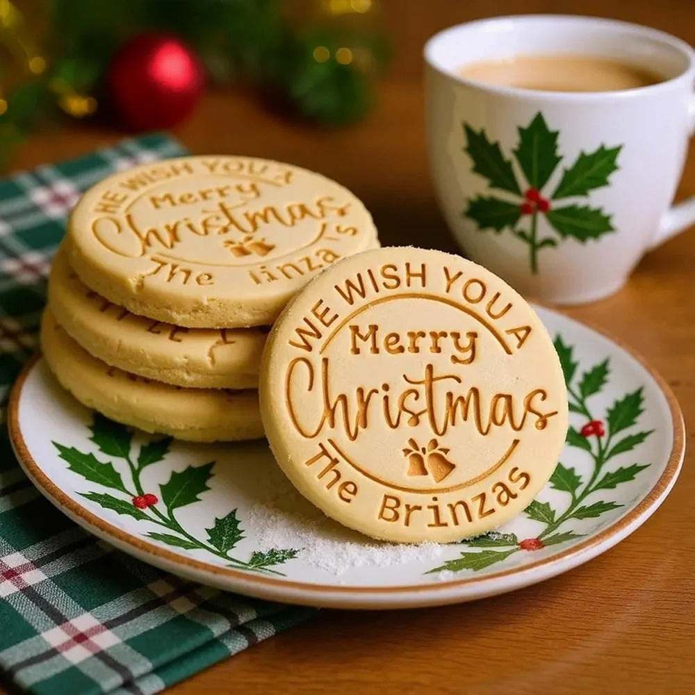 Custom Merry Christmas Cookie Stamp — Family Name Personalized, Multiple Design Options for Holiday Baking