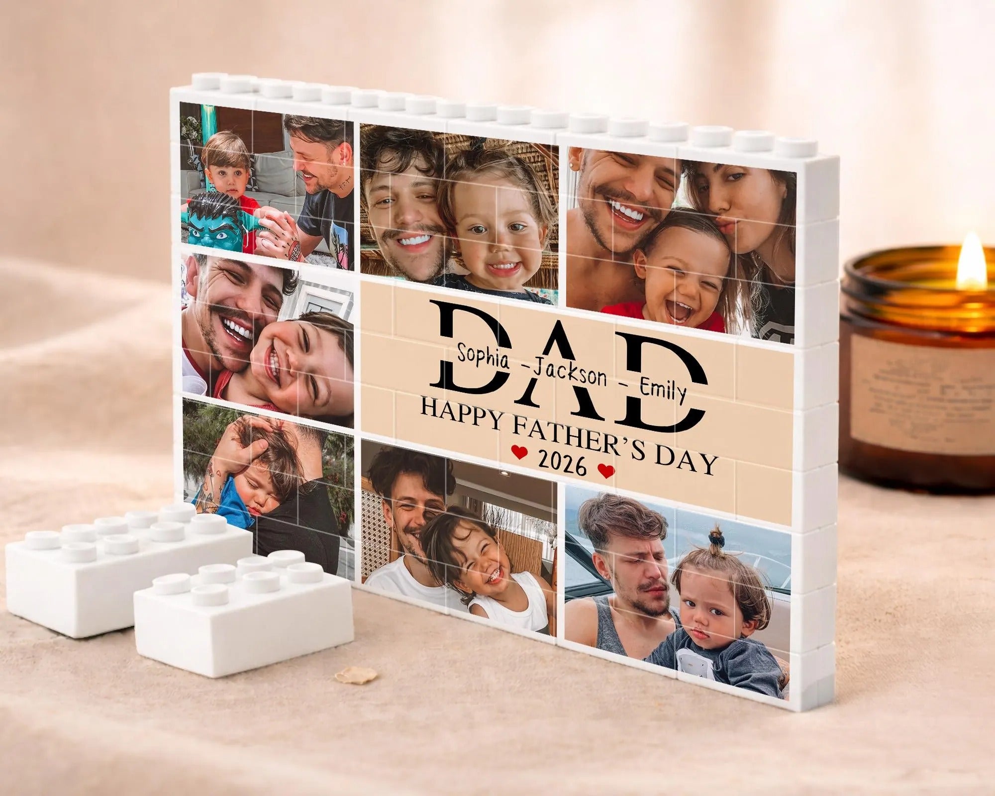 Personalized Dad Building Block Puzzle | Custom Kids Name & Photo Father's Day Keepsake Gift