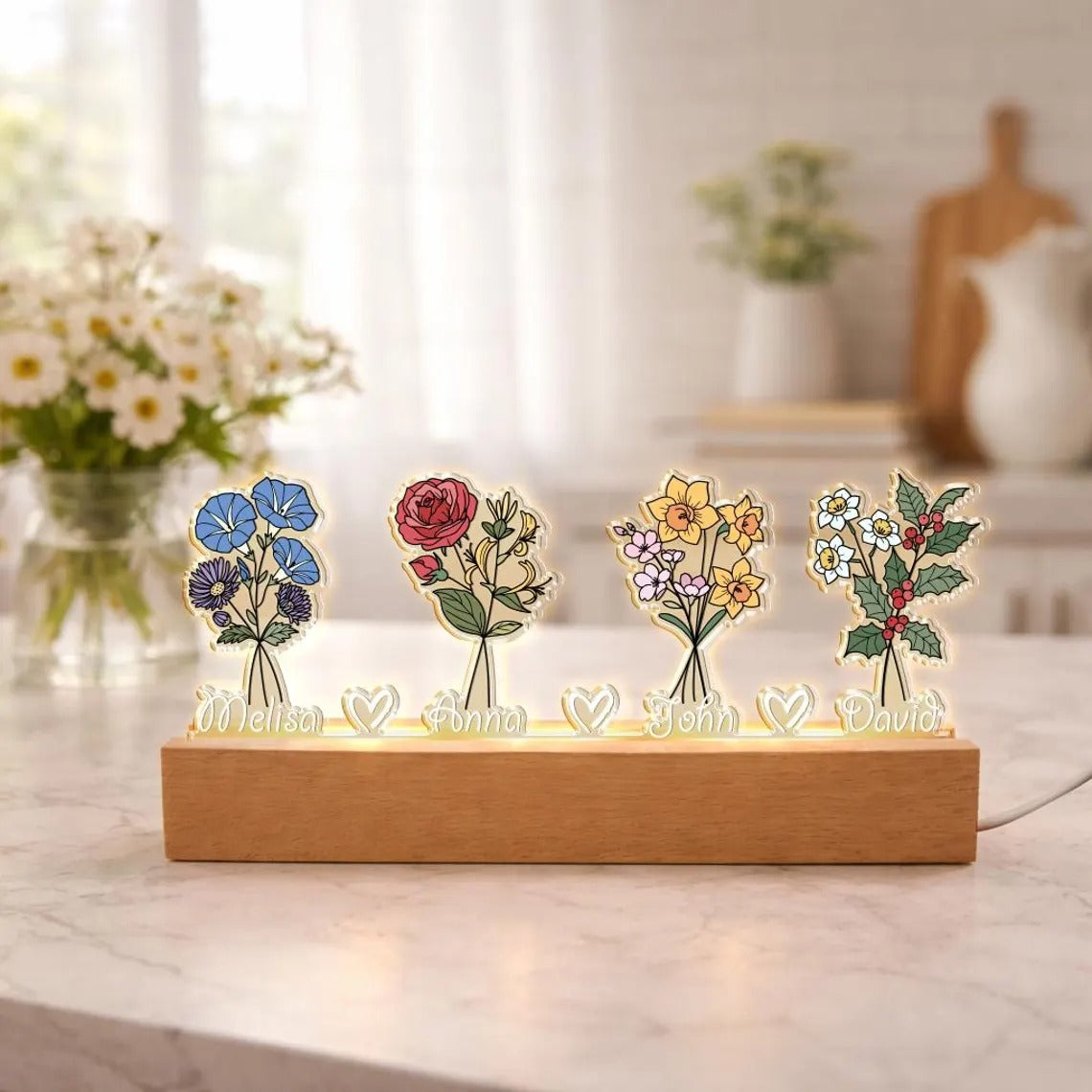Custom Grandma's Garden Birth Flower Night Light, Mom's Garden, Gift for Mom, Grandma Gift