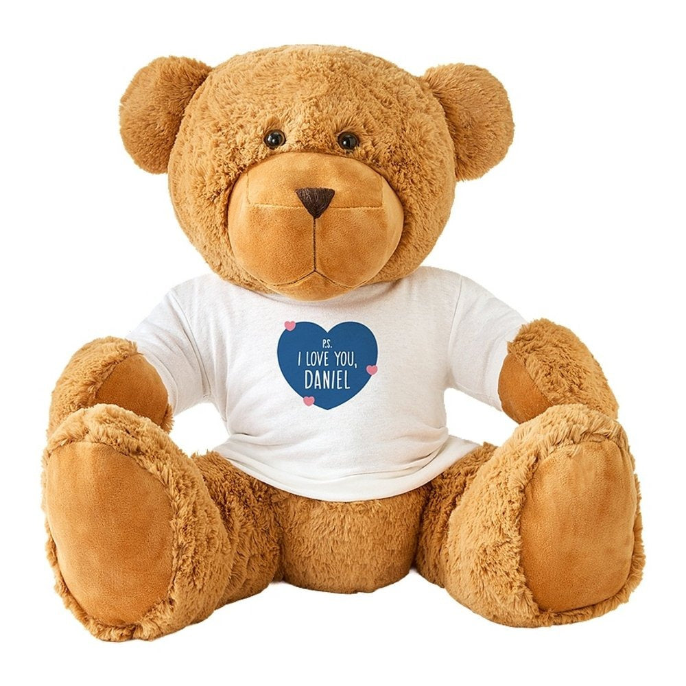 Plush Teddy Bear with Playful Hearts Tee — Custom Design Stuffed Bear, Cute Gift for Him & Her