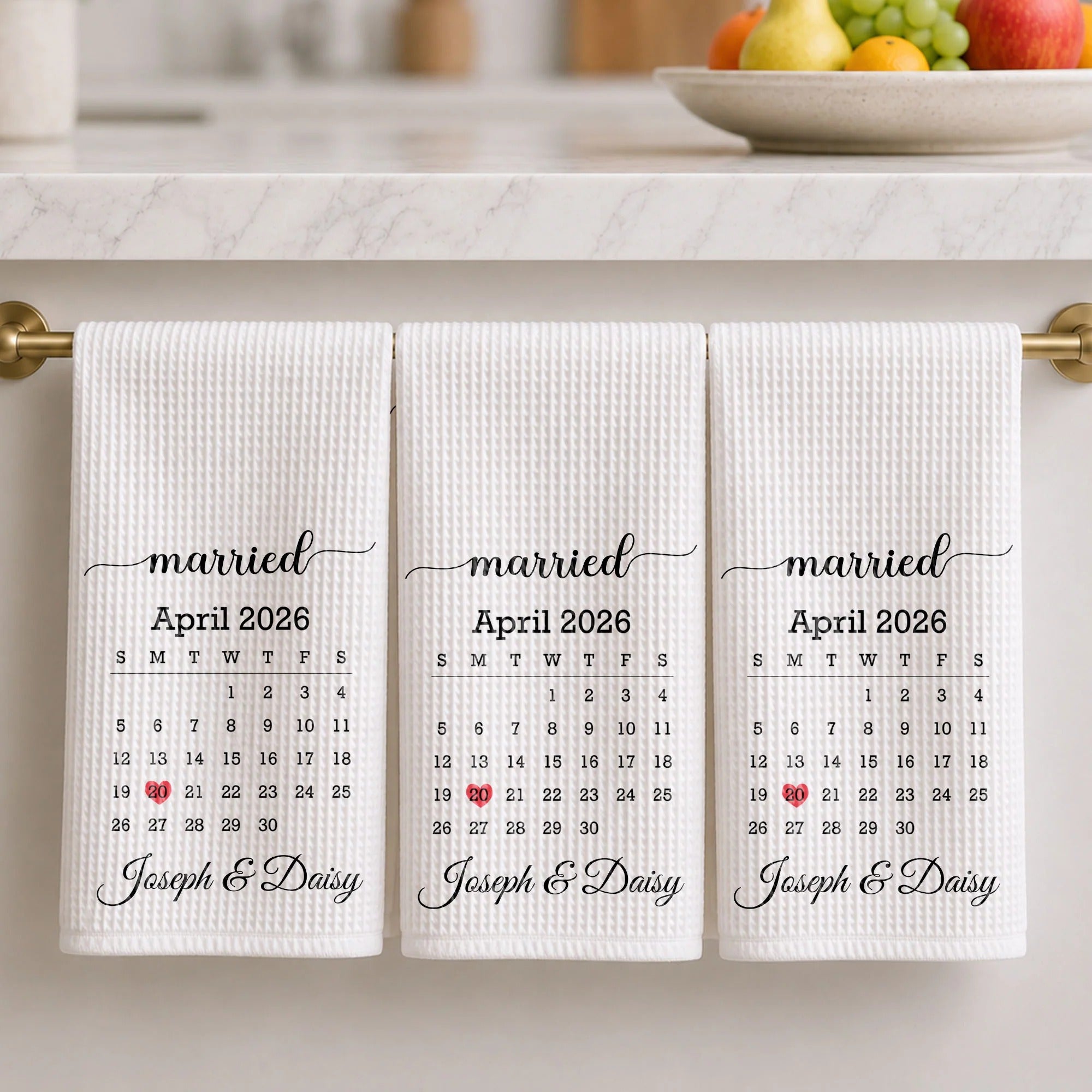 Personalized Married Calendar & Kitchen Towel Set – Custom Names & Date, Perfect Anniversary or Wedding Gift for Couples
