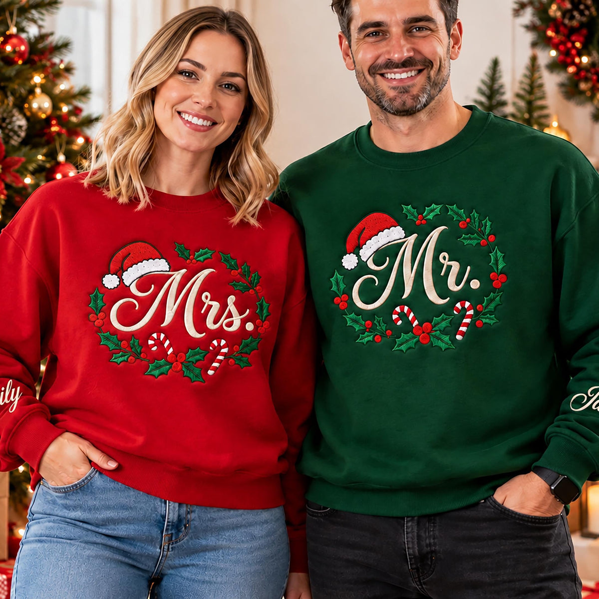 Custom Christmas Sweatshirts – Personalized Text for Couples, Parents & Grandparents, Perfect Holiday Gift for the Whole Family