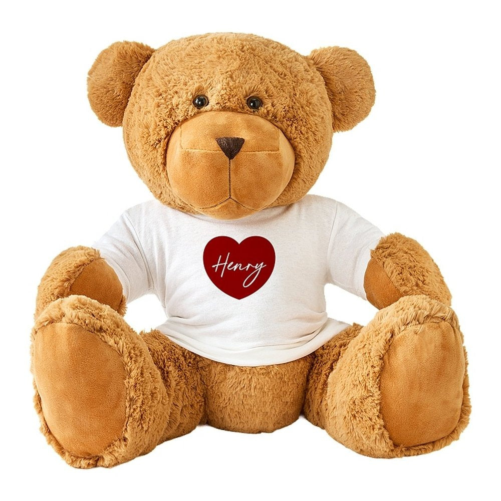 Plush Teddy Bear with Playful Hearts Tee — Custom Design Stuffed Bear, Cute Gift for Him & Her