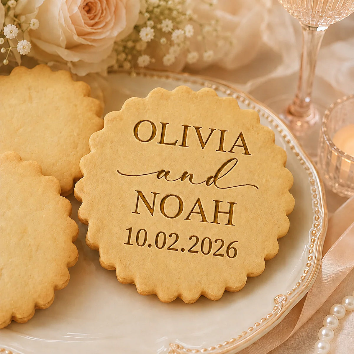 Personalized Wedding Cookie Embosser — Custom Stamp for Wedding Favors & Keepsake Cookies