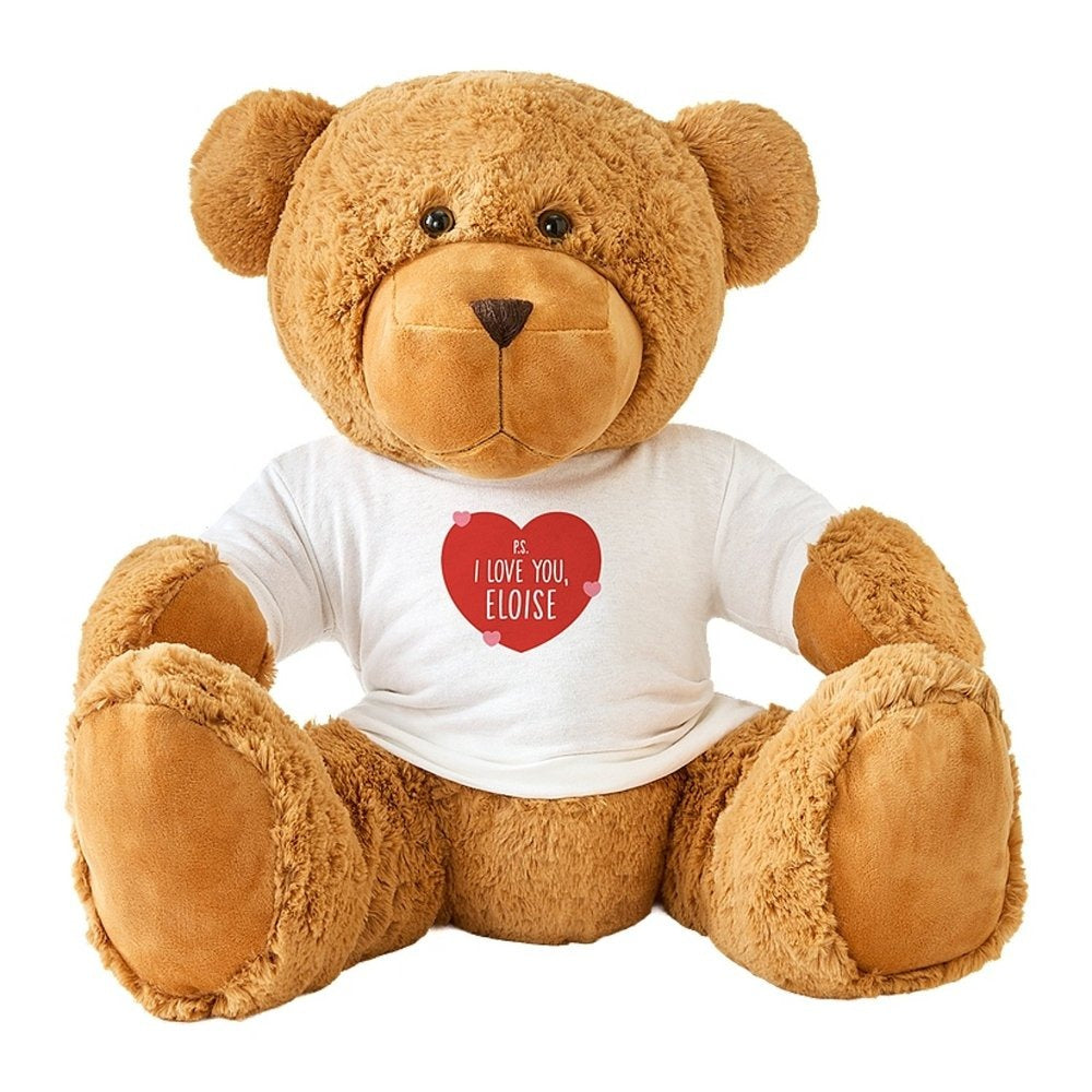 Plush Teddy Bear with Playful Hearts Tee — Custom Design Stuffed Bear, Cute Gift for Him & Her