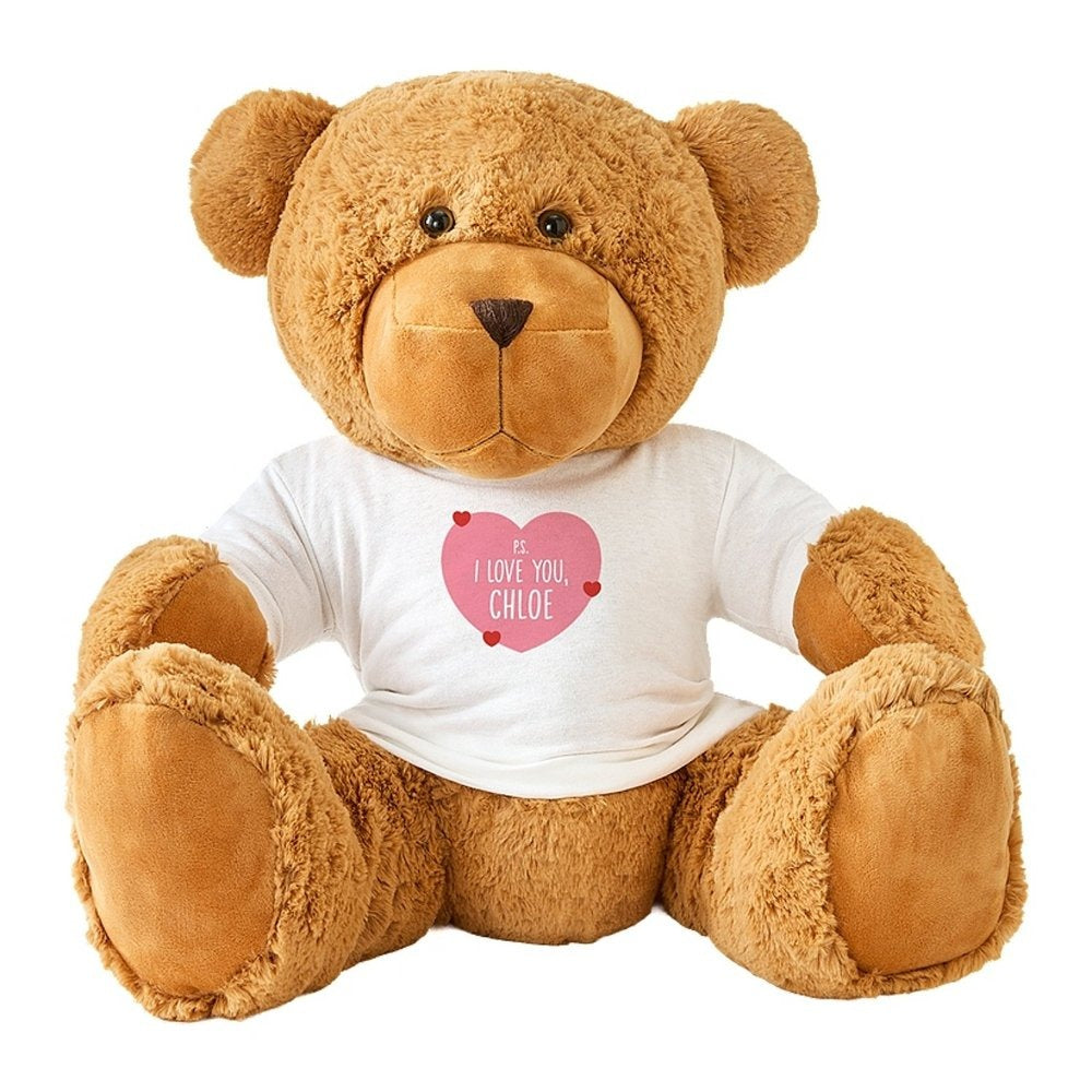 Plush Teddy Bear with Playful Hearts Tee — Custom Design Stuffed Bear, Cute Gift for Him & Her