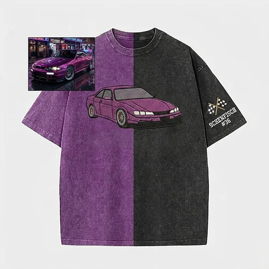 Personalized Vehicle Photo Embroidery on Washed T-Shirt Sweatshirt Hoodie Custom Ride Gift
