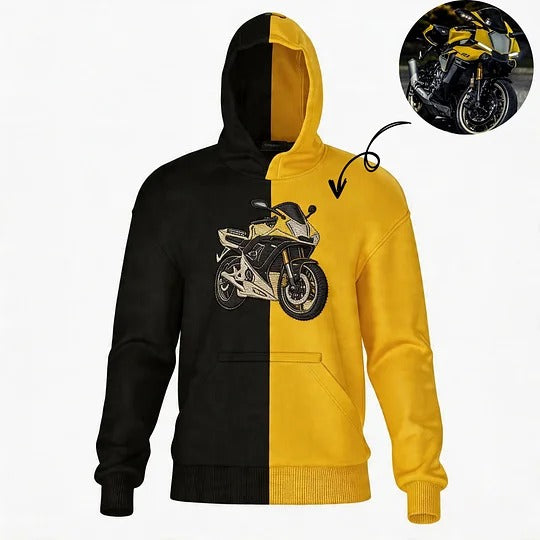 Custom Two Tone Embroidered Hoodie with Motorcycle or Car Photo Personalized Ride Gift