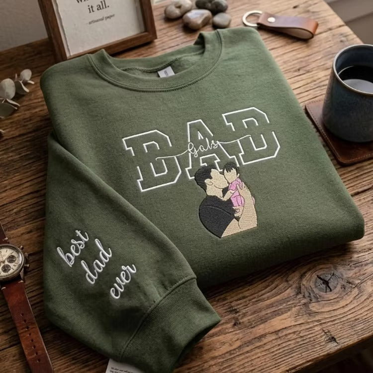 Personalized Dad Sweatshirt from Mom – Custom Embroidered Photo & Kids Names – Father’s Day Gift