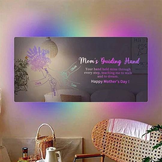(Lavender) Personalized Mom Holding Hands Mirror Light - Custom Mother‘s Day Gifts for Mom